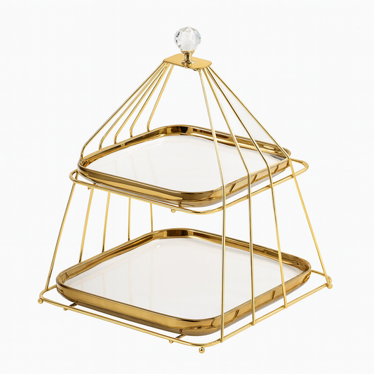 2-Tier Gold Pastry Stand with Trays – Elegant Dessert & Snack Display Rack