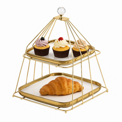 2-Tier Gold Pastry Stand with Trays – Elegant Dessert & Snack Display Rack