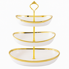 2 & 3-Tier Oval Pastry Stand with Gold Trim – Modern Dessert & Cupcake Display Tray