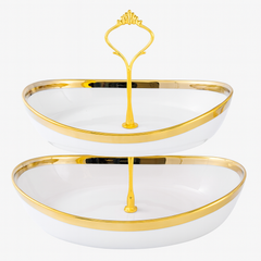2 & 3-Tier Oval Pastry Stand with Gold Trim – Modern Dessert & Cupcake Display Tray