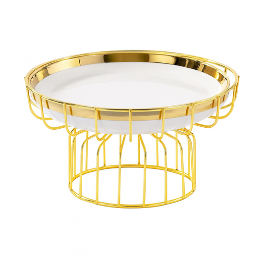 Single-Tier Gold Metal Pastry Stand with Plate – Elegant Dessert & Cake Display Stand