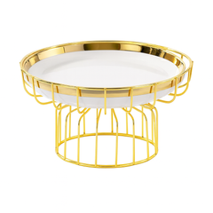 Single-Tier Gold Metal Pastry Stand with Plate – Elegant Dessert & Cake Display Stand