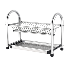 21-Inch Stainless Steel Double-Layer Plate Rack – Durable Dish Drying Stand with Cutlery Holder & Drain Tray