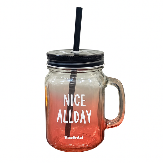 Colorful Glass Mason Jar Set with Lid & Straw – Red & Green Gradient Drinking Mugs