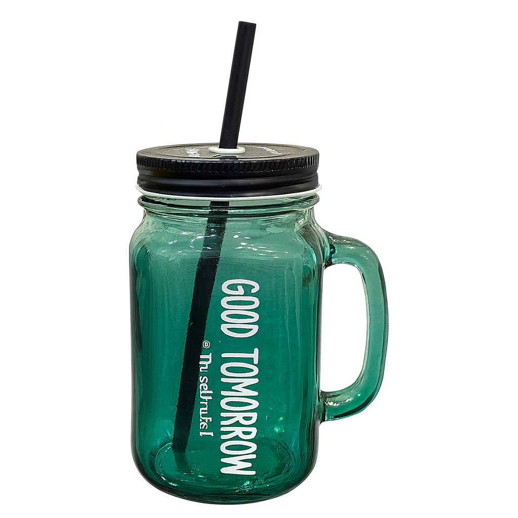 Colorful Glass Mason Jar Set with Lid & Straw – Red & Green Gradient Drinking Mugs