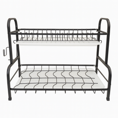 2-Tier Metal Plate Rack Stand – Heavy-Duty Black Dish Drying & Storage Organizer