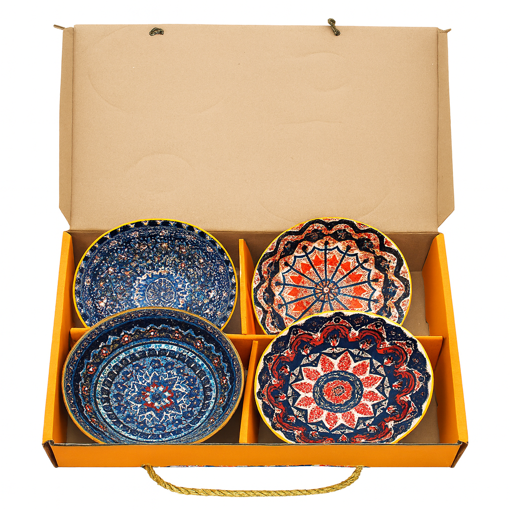 4-Piece Multicolor Ceramic Bowl Set – Handcrafted Chinese Pattern Serving Bowls