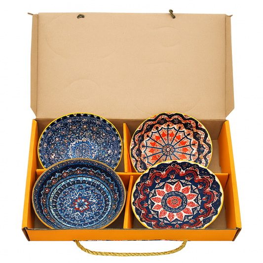 4-Piece Multicolor Ceramic Bowl Set – Handcrafted Chinese Pattern Serving Bowls