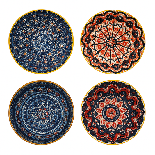 4-Piece Multicolor Ceramic Bowl Set – Handcrafted Chinese Pattern Serving Bowls