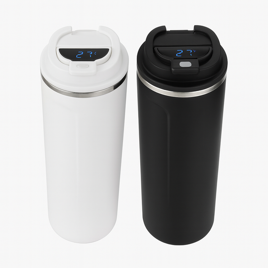 1Pc Smart Temperature Display Coffee Mug – White & Black Stainless Steel Thermal Flask with LED Screen