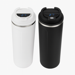 1Pc Smart Temperature Display Coffee Mug – White & Black Stainless Steel Thermal Flask with LED Screen