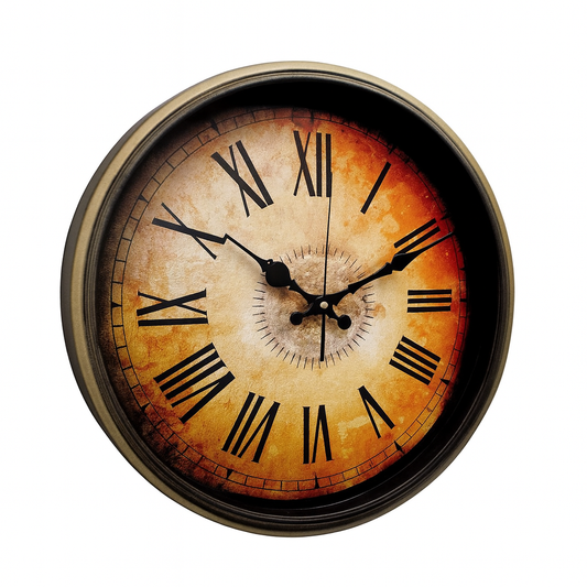 Heritage Oxford 14-Inch Vintage Wall Clock – Antique Roman Numeral Design with Rustic Bronze Plastic Frame