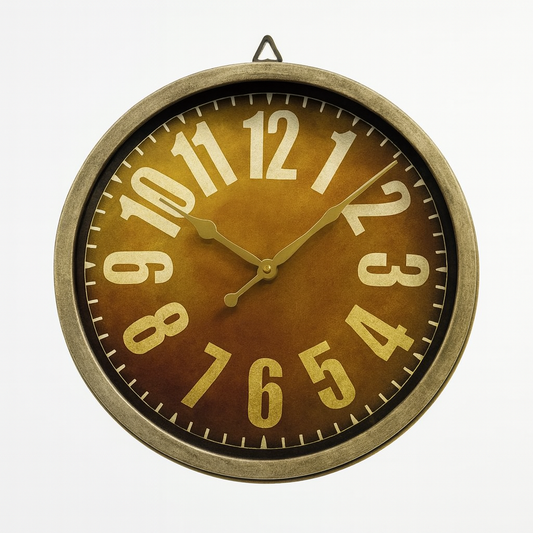 Heritage Oxford 14-Inch Retro Wall Clock – Rustic Amber Dial with Bold Vintage Numerals