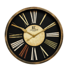 Heritage Oxford 14-Inch Classic Wall Clock – Black Vintage Roman Numeral Dial with Antique Gold Finish