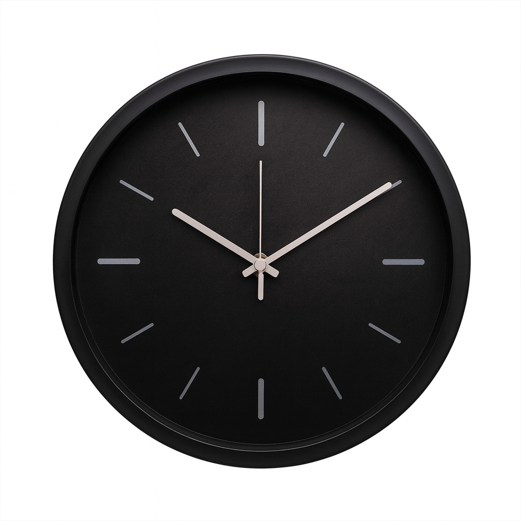 Oxford 14" Modern Minimalist Wall Clock – Sleek Black Dial with Silver Hands, Contemporary Plastic Frame