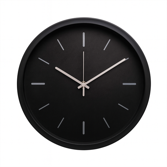 Oxford 14" Modern Minimalist Wall Clock – Sleek Black Dial with Silver Hands, Contemporary Plastic Frame
