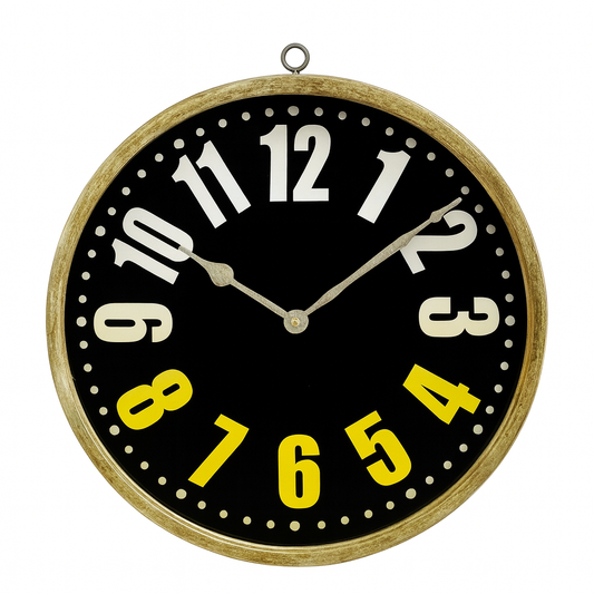 Oxford 14" Modern Wall Clock – Black Dial with Bold Yellow & White Numbers, Decorative Plastic Frame