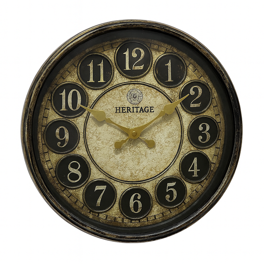 Oxford Heritage 14" Antique Wall Clock – Vintage Round Design with Aged Dial & Golden Hands, Decorative Plastic Frame