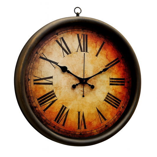 Oxford 14" Antique Roman Numeral Wall Clock – Vintage Burnt Amber Dial with Classic Black Frame, Decorative Plastic Clock