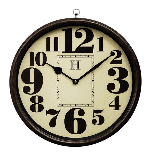 Oxford 14" Vintage Wall Clock – Classic Cream Dial with Bold Black Numbers, Decorative Plastic Frame