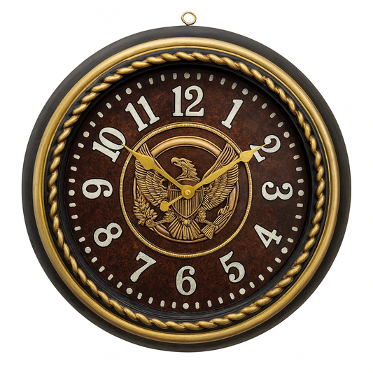 Titanic Wall Clock – Antique Brown & Gold Design with Eagle Emblem and Plastic Frame, Silent Quartz Movement