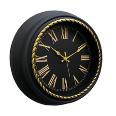 Titanic Wall Clock – Black & Gold Roman Numeral Design with Plastic Frame, Silent Quartz Movement