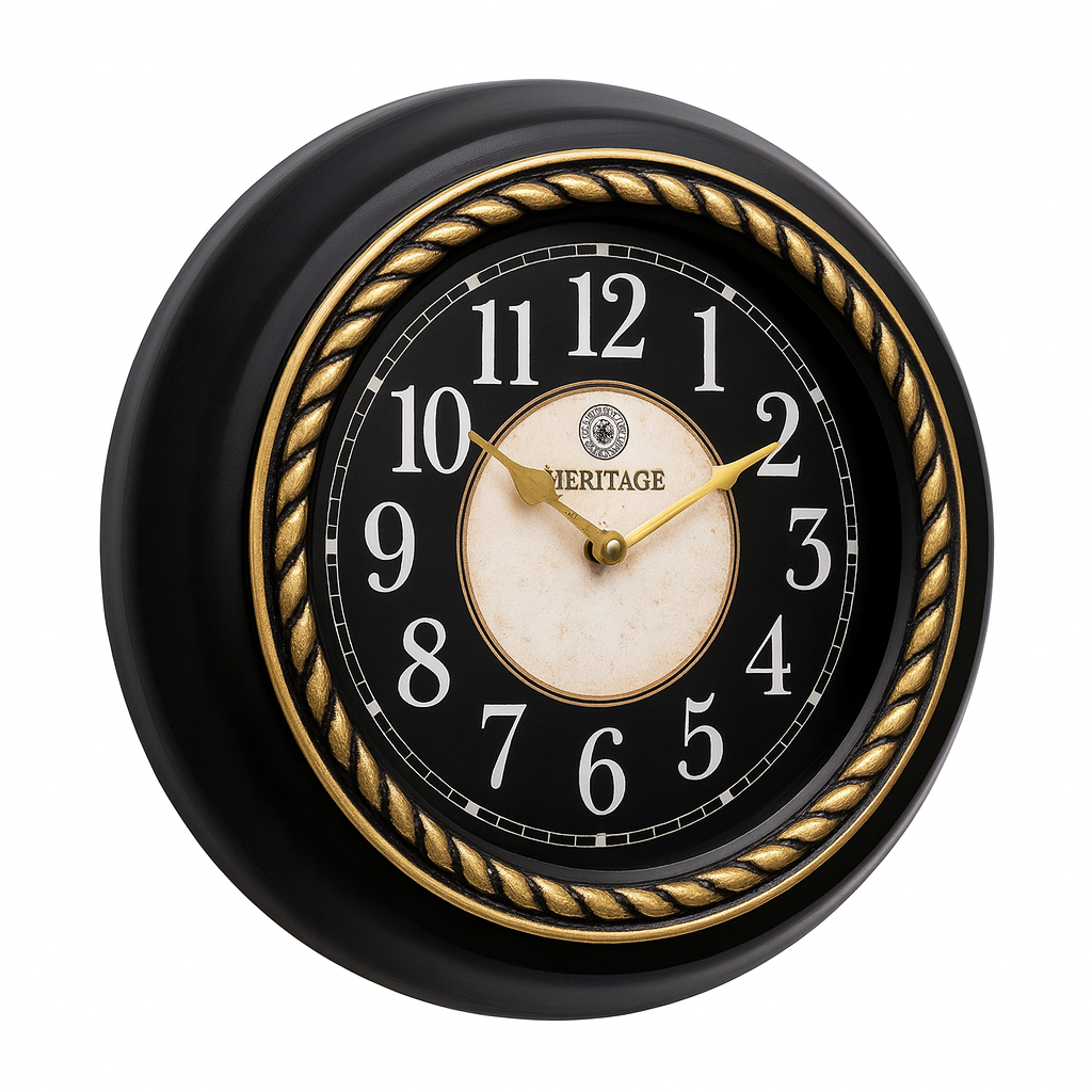 Titanic Wall Clock – Black & Gold Vintage Design with Plastic Frame, Silent Quartz Movement