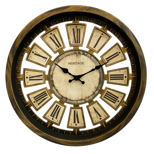 Heritage Wall Clock Numeral – 14-Inch Antique Gold Roman Numeral Wall Clock with Vintage Plastic Frame