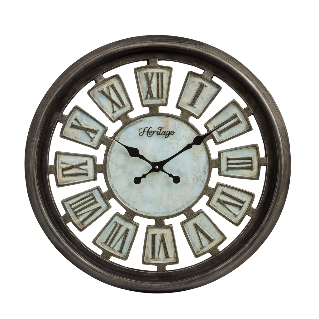 Heritage Wall Clock Numeral – 14-Inch Antique Roman Numeral Wall Clock with Vintage Metal-Look Plastic Frame