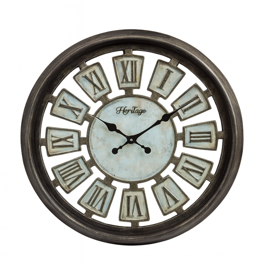 Heritage Wall Clock Numeral – 14-Inch Antique Roman Numeral Wall Clock with Vintage Metal-Look Plastic Frame