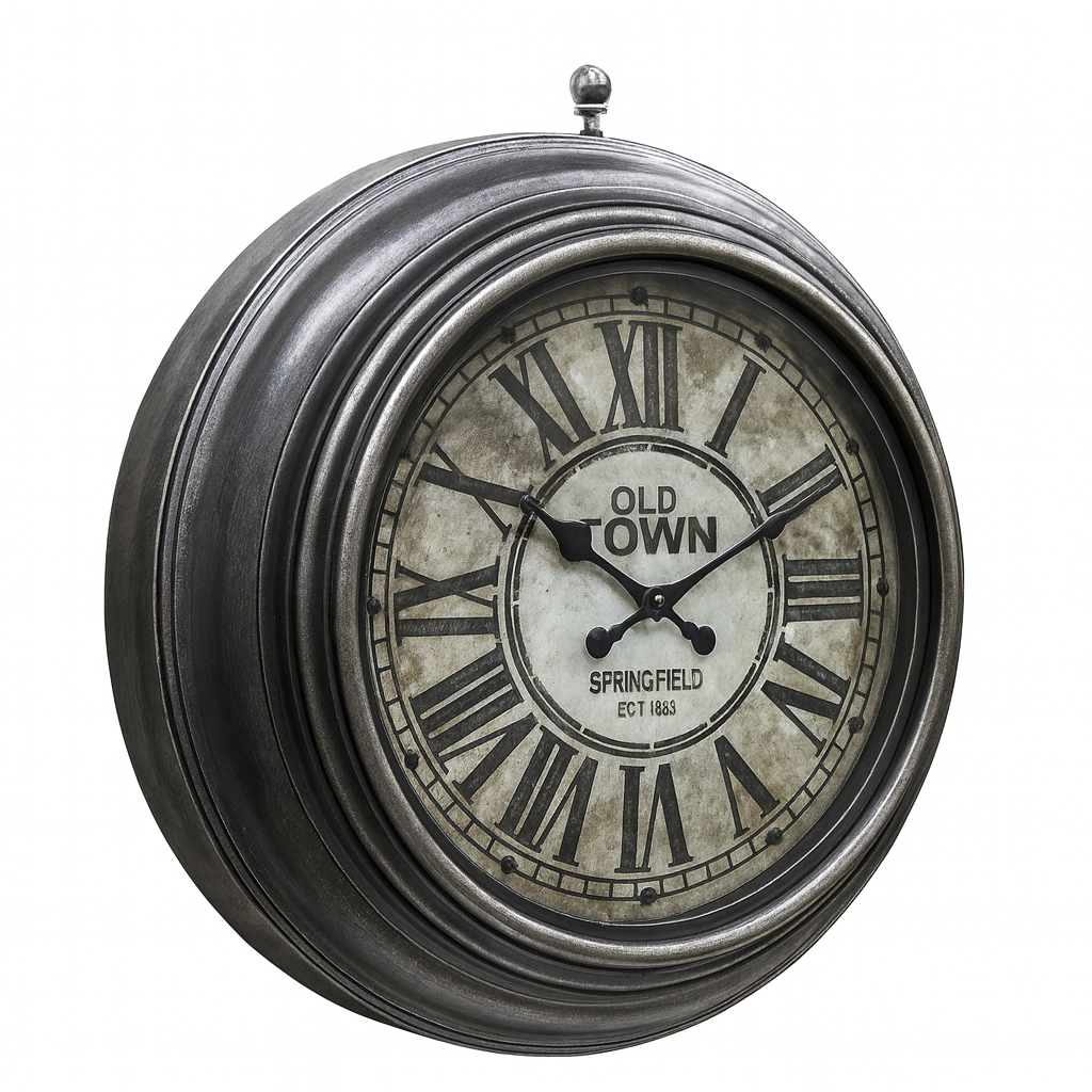 Ocean 2 Wall Clock – 18-Inch Old Town Vintage Wall Clock with Roman Numerals and Antique Metal-Look Plastic Frame
