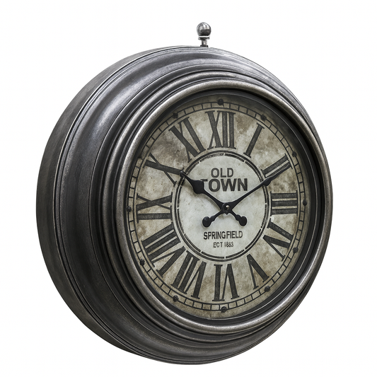Ocean 2 Wall Clock – 18-Inch Old Town Vintage Wall Clock with Roman Numerals and Antique Metal-Look Plastic Frame