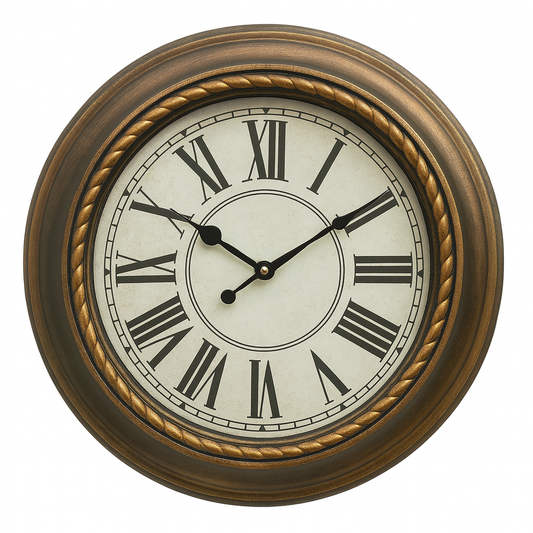 Ocean 2 Wall Clock – 18-Inch Antique Bronze Roman Numeral Wall Clock with Plastic Frame