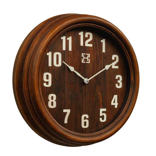 Squat Wall Clock – 10.75-Inch Wooden Finish Wall Clock with Plastic Frame and Bold Numerals