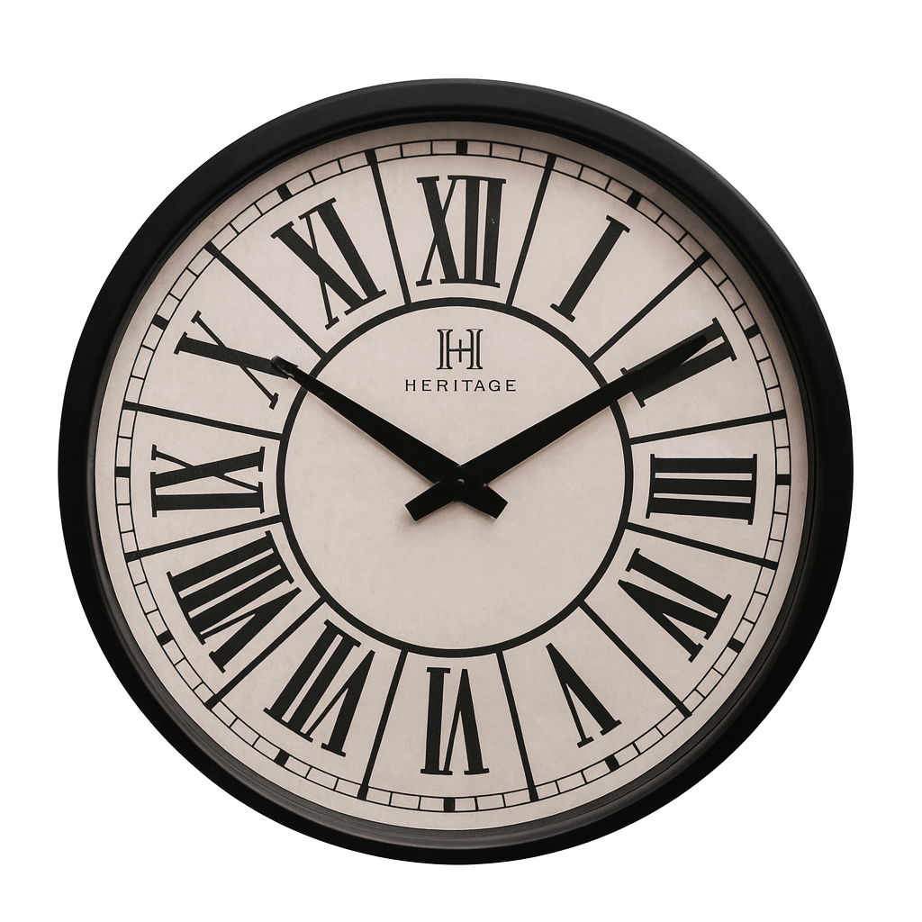 Heritage “Moon Time” Wall Clock 20" – Classic Roman Numeral Wall Clock with Black Plastic Frame