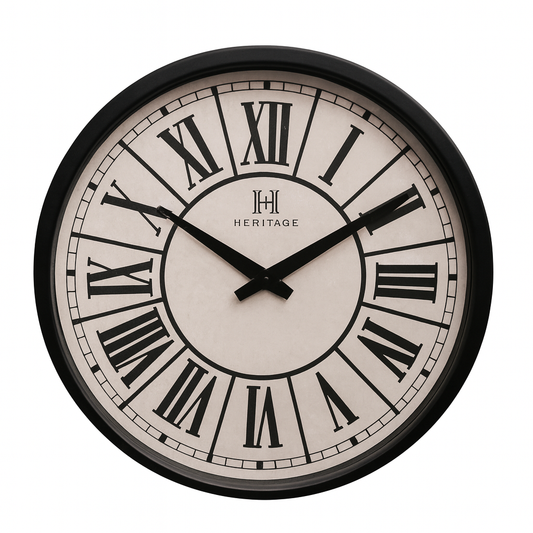 Heritage “Moon Time” Wall Clock 20" – Classic Roman Numeral Wall Clock with Black Plastic Frame