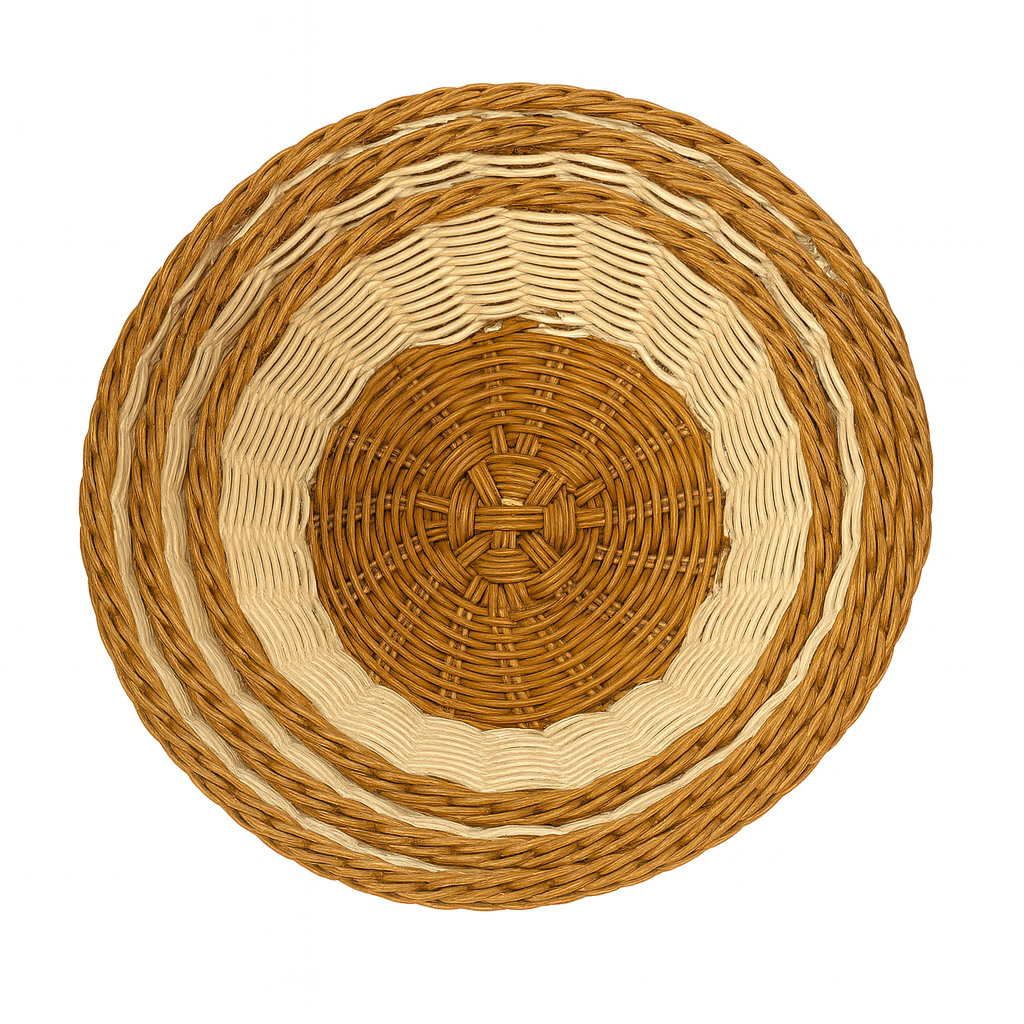 3-Piece Handwoven Round Cane Bread Basket Set – Dual-Tone Natural & Brown Rattan Serving Baskets for Dining, Kitchen & Restaurant Use