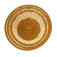 3-Piece Handwoven Round Cane Bread Basket Set – Dual-Tone Natural & Brown Rattan Serving Baskets for Dining, Kitchen & Restaurant Use