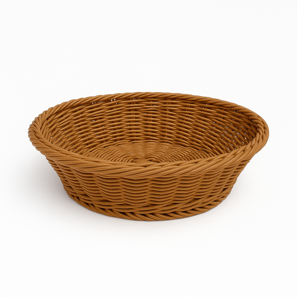 3-Piece Handwoven Round Cane Bread Basket Set – Natural Brown Rattan Serving Baskets for Dining, Kitchen & Café Use