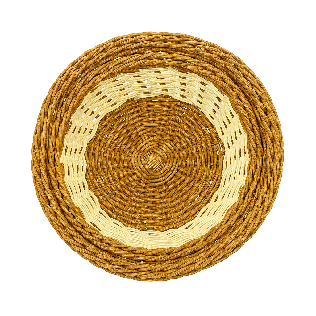3-Piece Dual-Tone Handwoven Round Cane Bread Basket Set – Natural & Brown Rattan Serving Baskets for Dining, Kitchen & Café Use