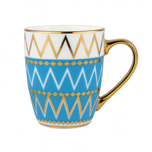 Luxury Geometric Ceramic Mug – Gold-Handled Coffee & Tea Cups in Blue