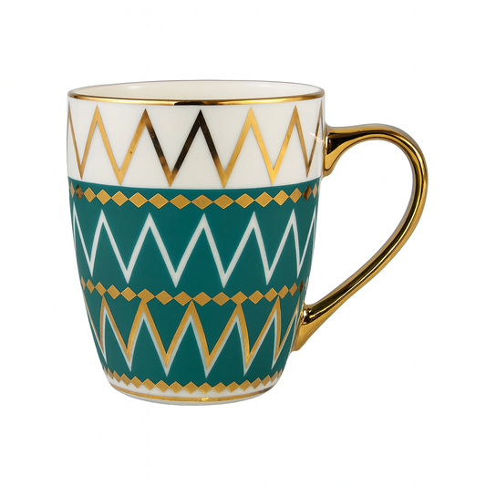 Luxury Geometric Ceramic Mug – Gold-Handled Coffee & Tea Cups in Teal