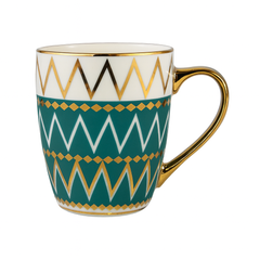 Luxury Geometric Ceramic Mug – Gold-Handled Coffee & Tea Cups in Teal