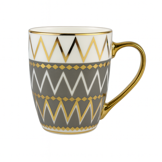 Luxury Geometric Ceramic Mug – Gold-Handled Coffee & Tea Cups in Grey