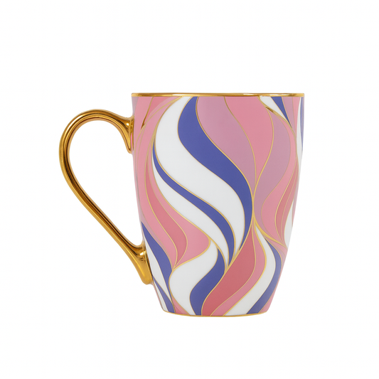Luxury Abstract Wave Ceramic Mug – Gold Handle Coffee & Tea Cup with Artistic Multicolor Design