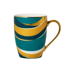 Luxury Abstract Wave Ceramic Mug – Gold Handle Coffee & Tea Cup with Artistic Multicolor Design
