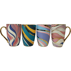 Luxury Abstract Wave Ceramic Mug – Gold Handle Coffee & Tea Cup with Artistic Multicolor Design