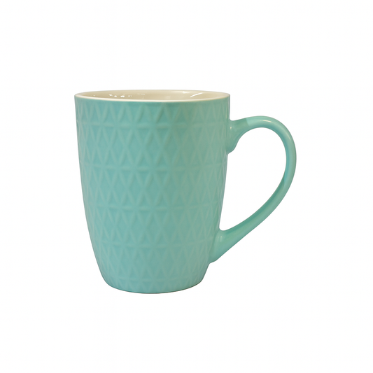 Textured Pastel Ceramic Mug – Diamond Pattern Coffee & Tea Cup in Green or Blue