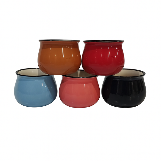 Pack of 5 - Enamel Mug Set – (Assorted Colors) | Vintage Pot-Belly Design | Durable Coffee & Tea Cups for Home & Outdoor Use
