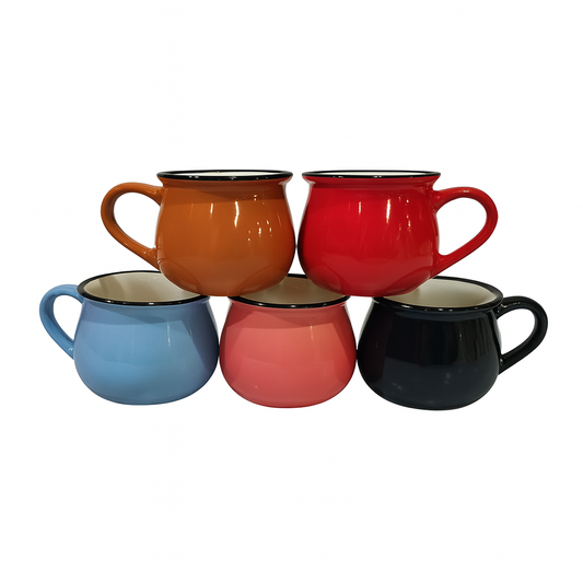 Pack of 5 - Enamel Mug Set – (Assorted Colors) | Vintage Pot-Belly Design | Durable Coffee & Tea Cups for Home & Outdoor Use